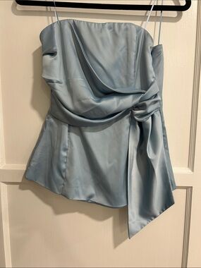 NEW Elegant Light Blue Satin Draped Camisole with Side Knot